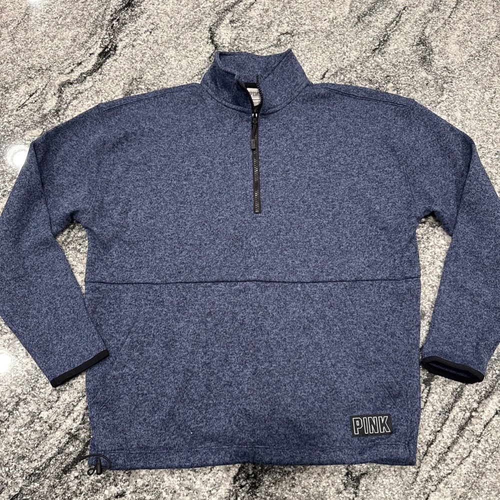 Victorias Secret Quarter Zip Sweater Women's S Heathered Blue Drawstring #411